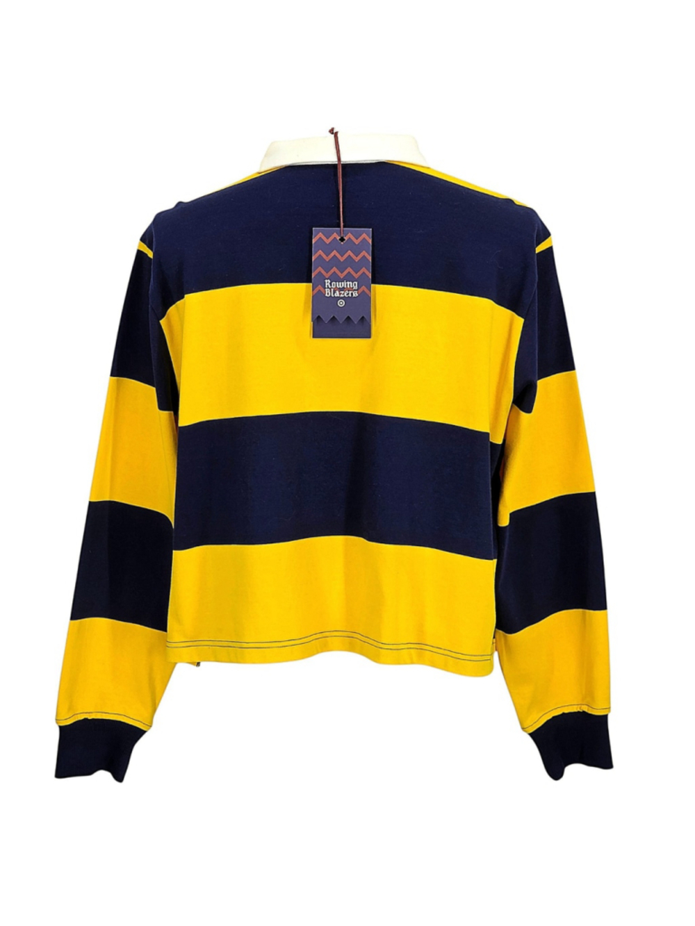 Rowing Blazers Rugby Shirt Womens 2X Yellow Navy Stripe Cropped Prep - Picture 4 of 16